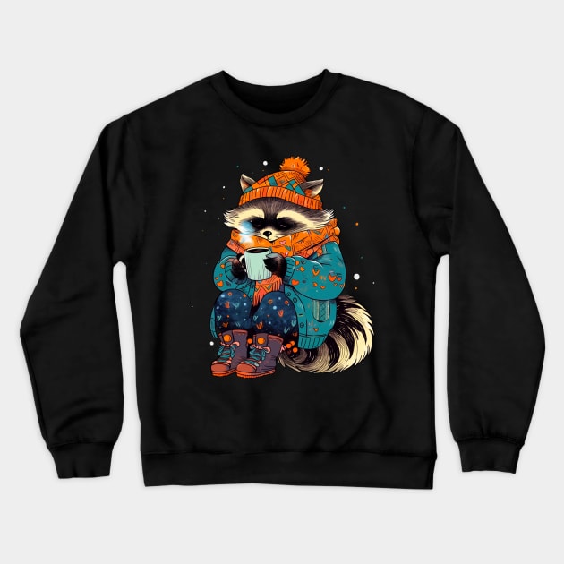 Cozy Raccoon Winter Cottagecore Vibes Crewneck Sweatshirt by Trippycollage
